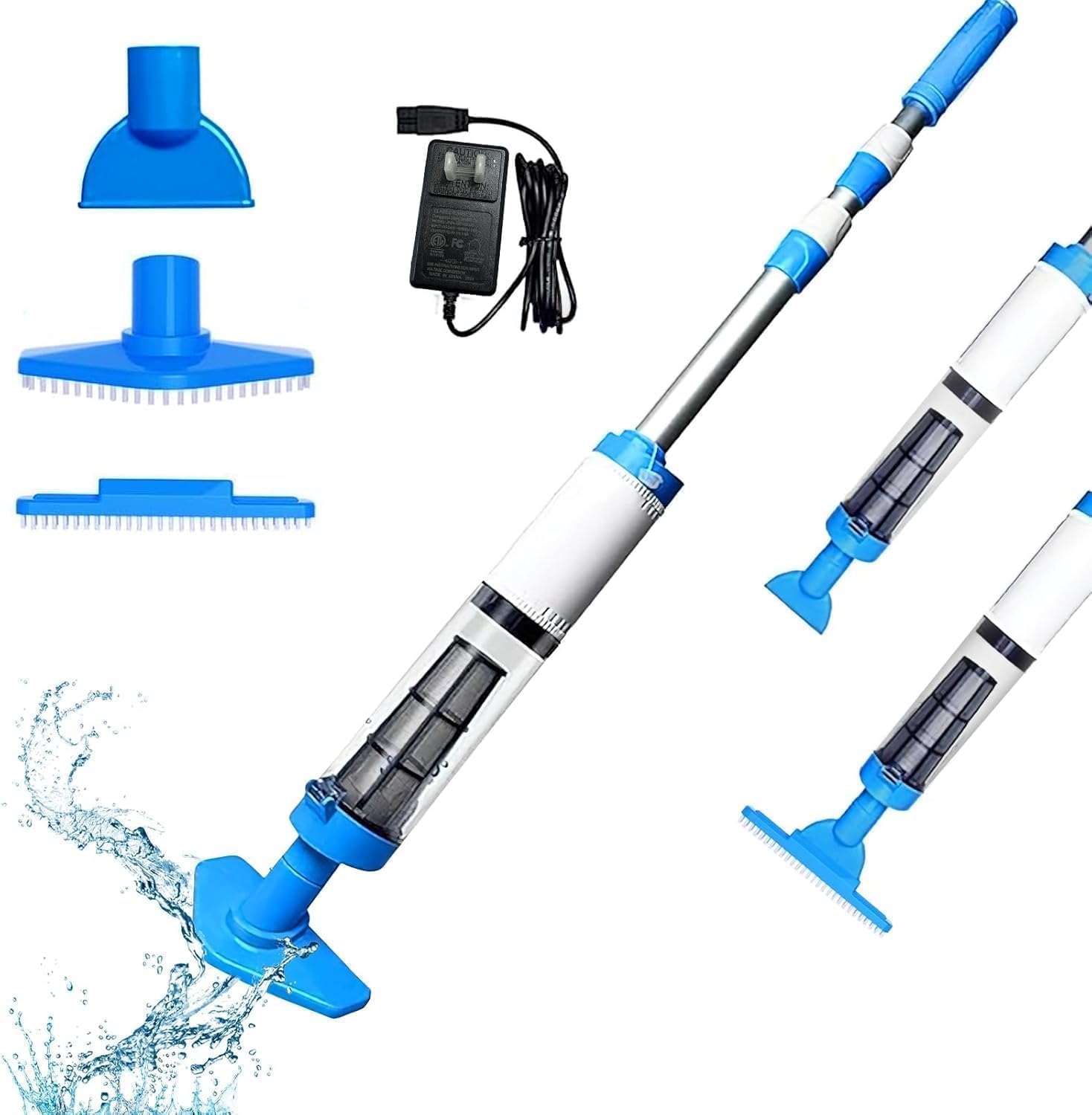 Cordless rechargeable handheld pool vacuum with telescopic pole cleaning debris from spa and swimming pool