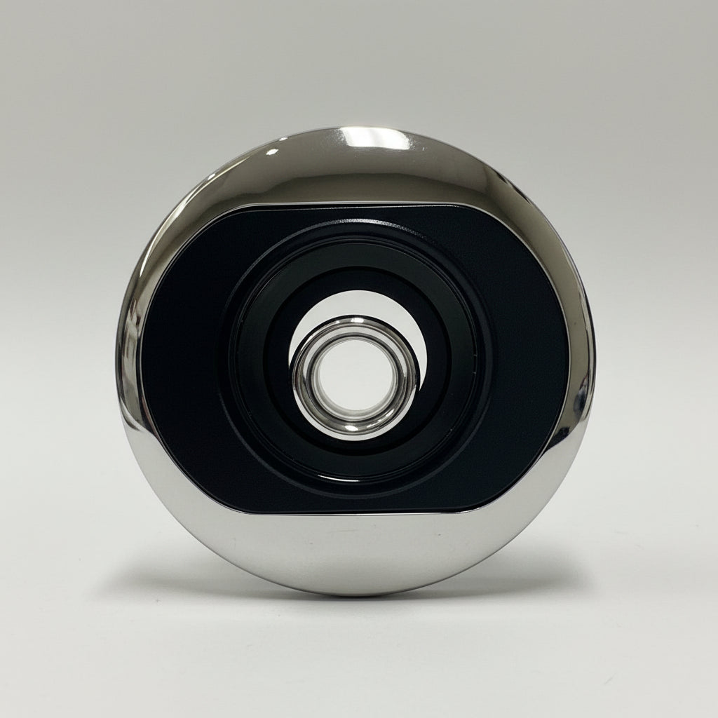 3 inch Catalina spa jet Directional in black and chrome with complete jet body, showing water and air hose connections and LED light housing