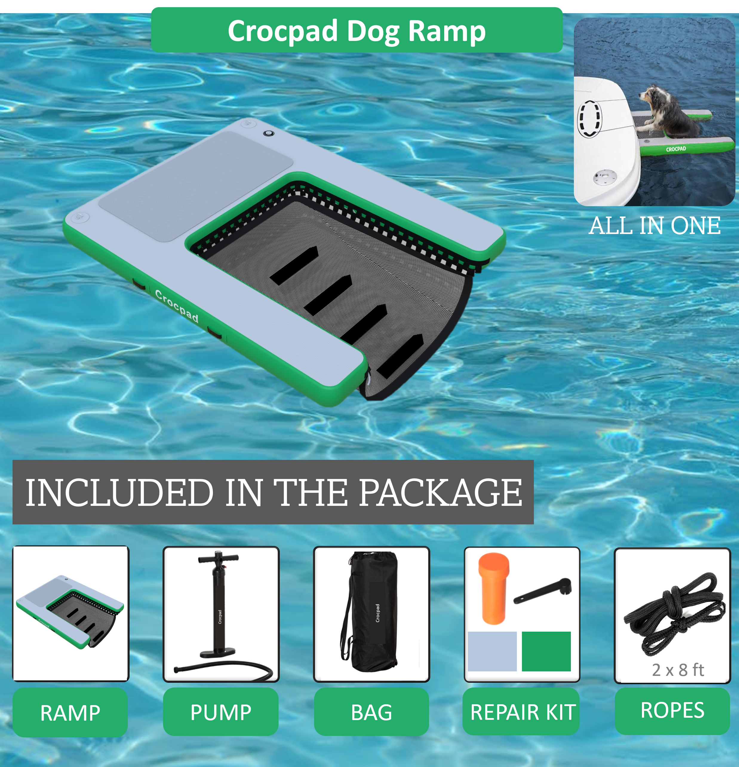Crocpad Inflatable Dog Water Ramp for Boats, Pools & Docks