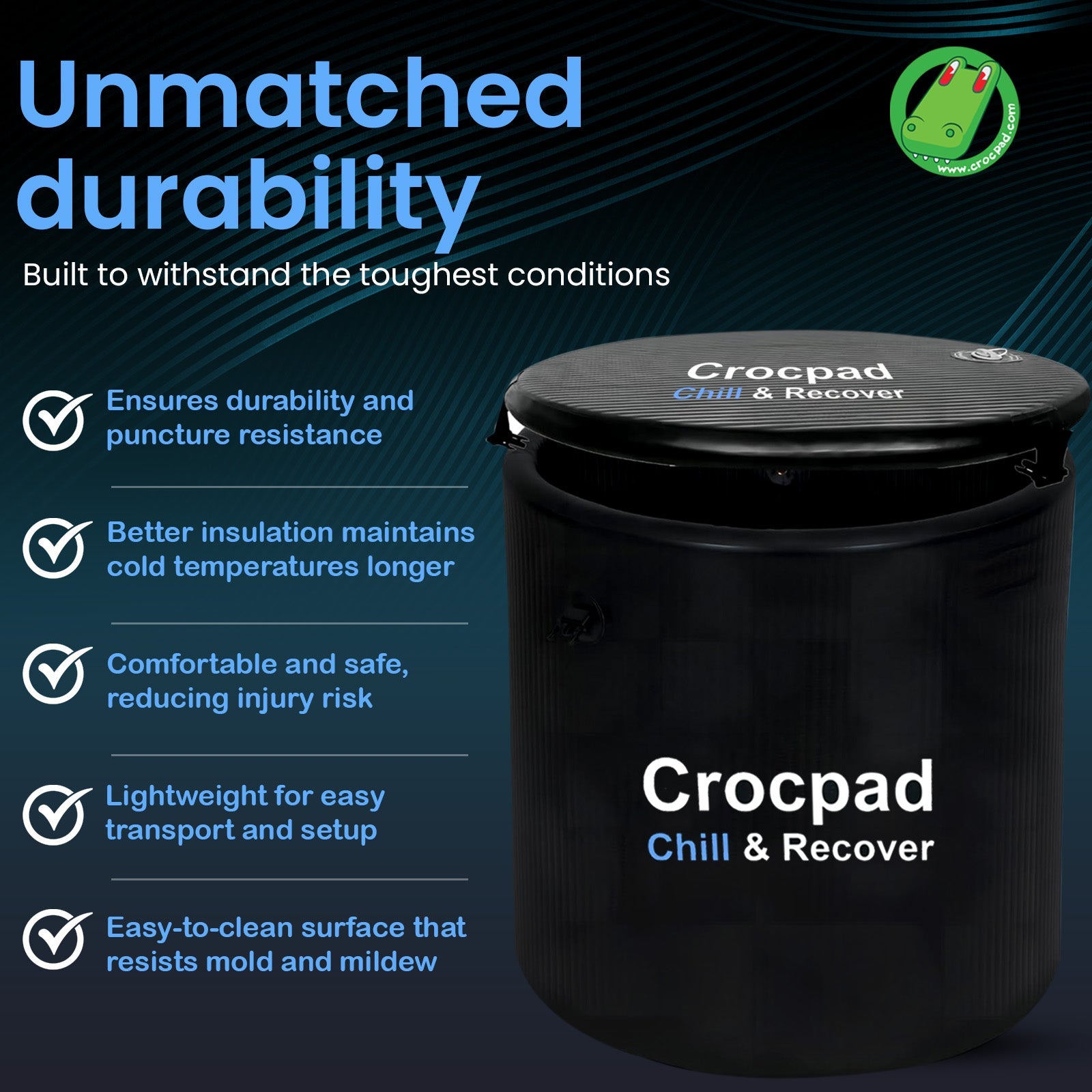 Crocpad Large Ice Pod – Portable Cold Plunge Barrel with Cover
