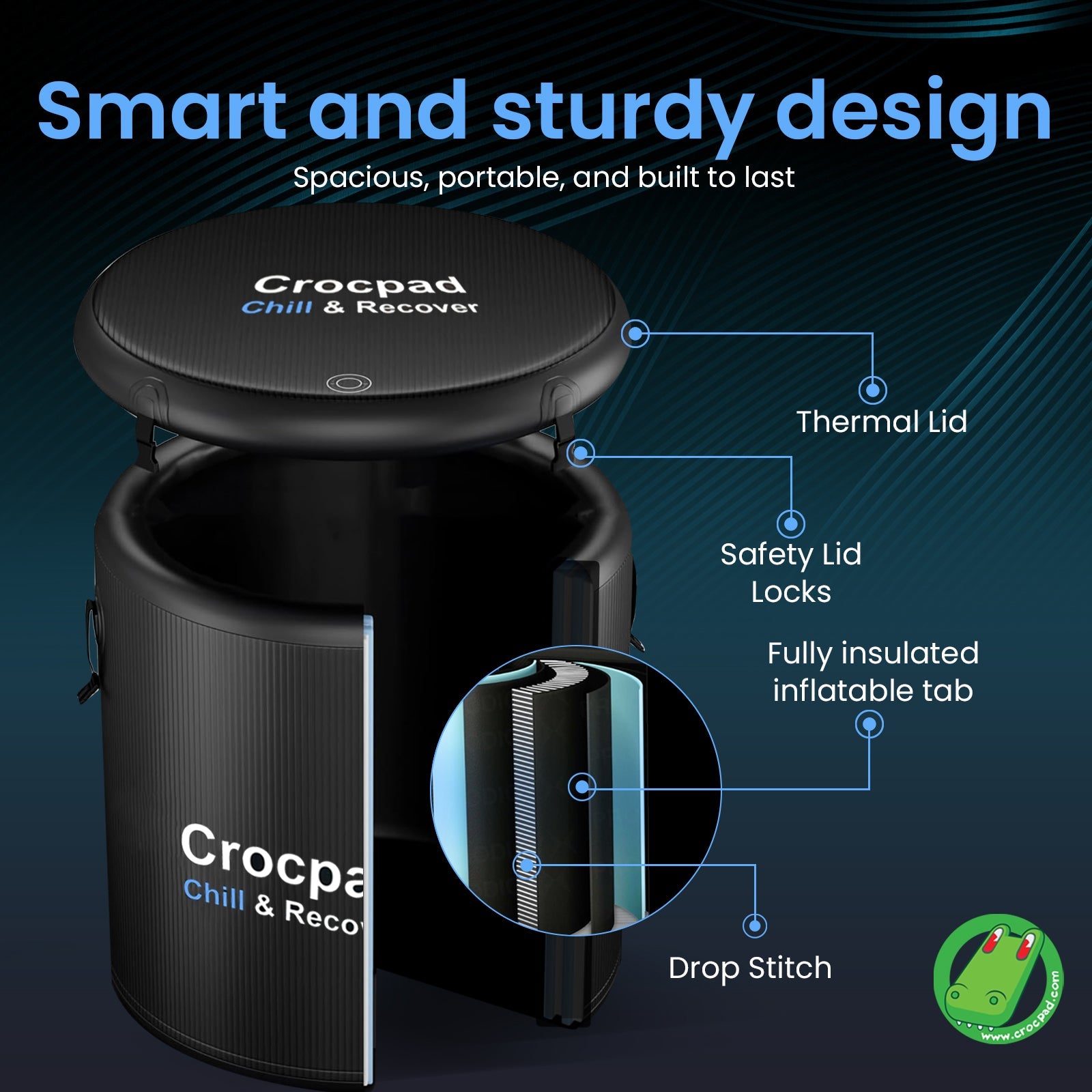 Crocpad Large Ice Pod – Portable Cold Plunge Barrel with Cover