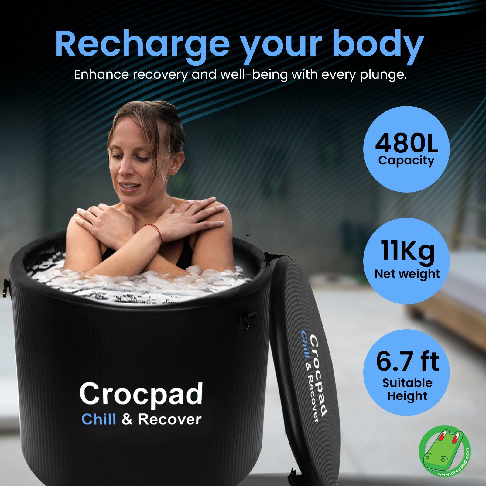 Crocpad Large Ice Pod – Portable Cold Plunge Barrel with Cover