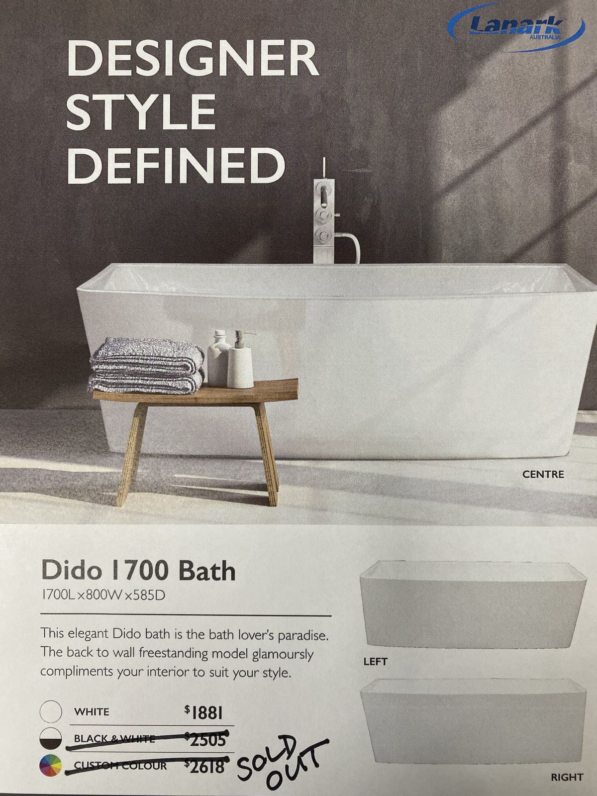 Lanark Bath Free Standing Dido White Left