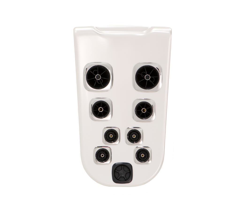 Bullfrog S09 Wellness Snow JetPak with brushed finish designed for gentle full‑back spa massage and wellness hydrotherapy
