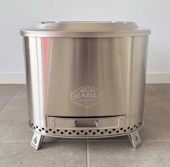 Diablo Smokeless Fire Pit 500mm with Adjustable Grill, Lid & Carry bag