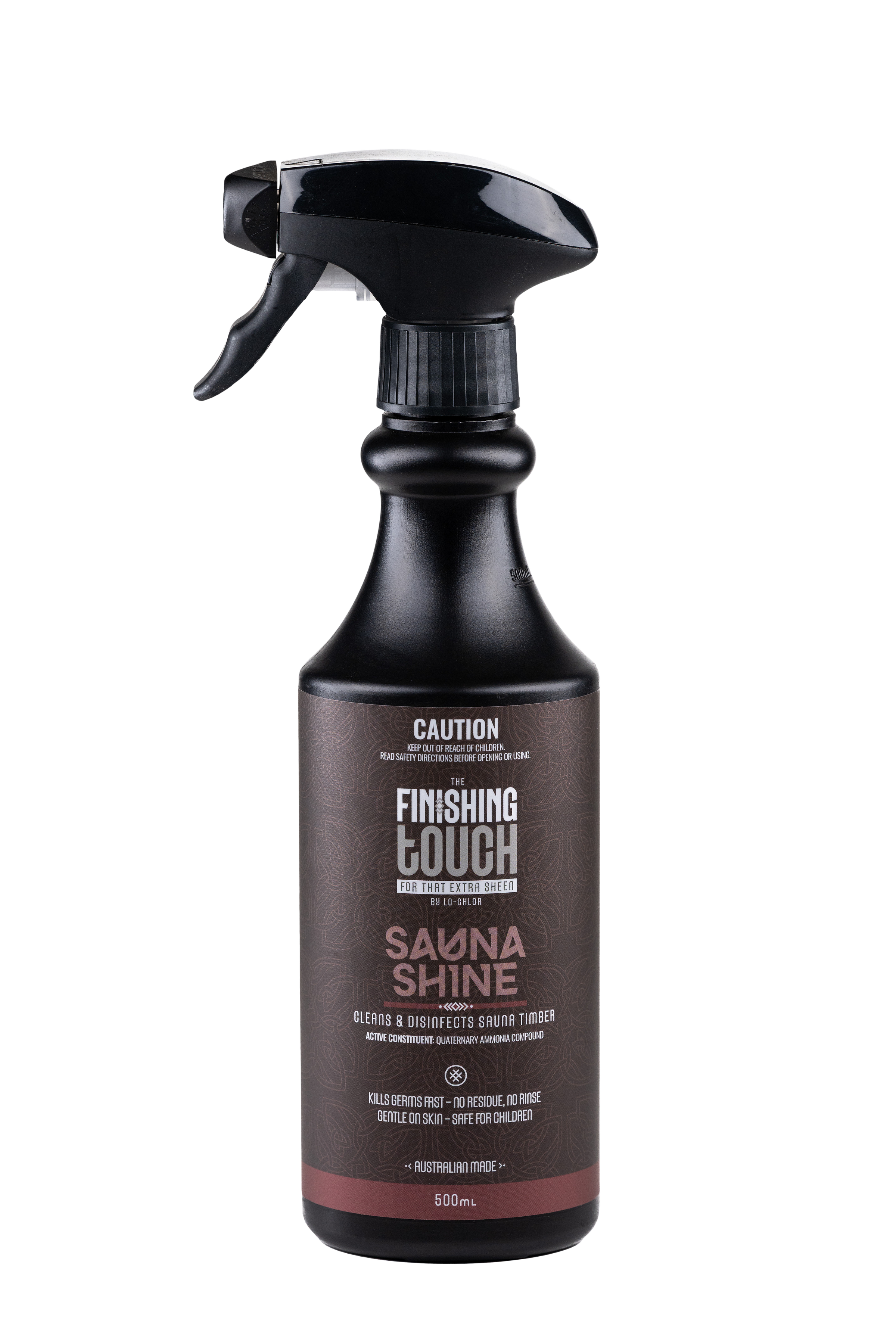 Sauna Shine Surface Cleaner 500ml bottle for disinfecting and maintaining sauna interior surfaces
