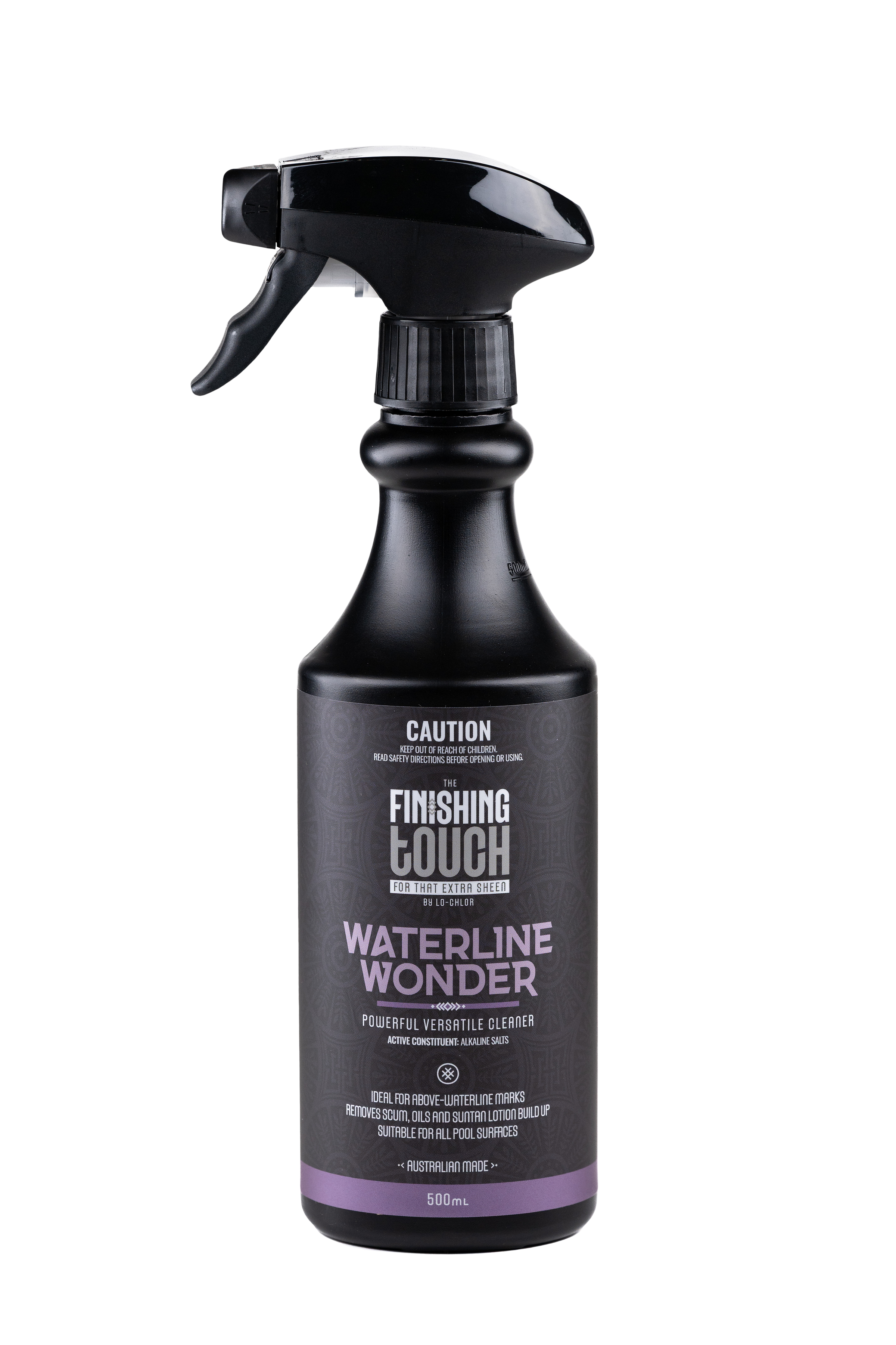 Waterline Wonder 500ml bottle for removing waterline grime from pool and spa surfaces

