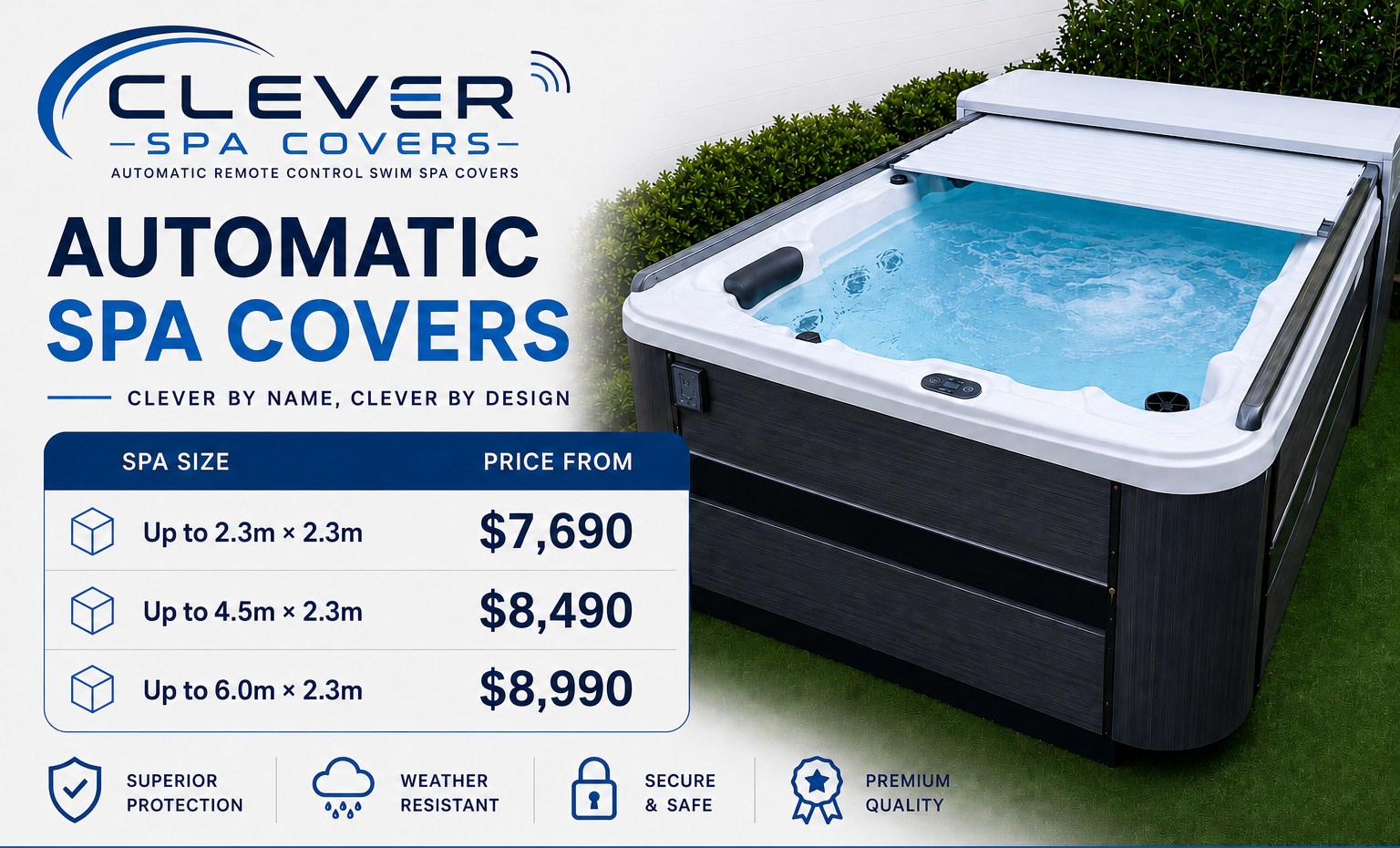 Clever Automatic Spa & Swim Spa Covers – 10 Amp Electric - Delivered to Gateshead, NSW 2290
