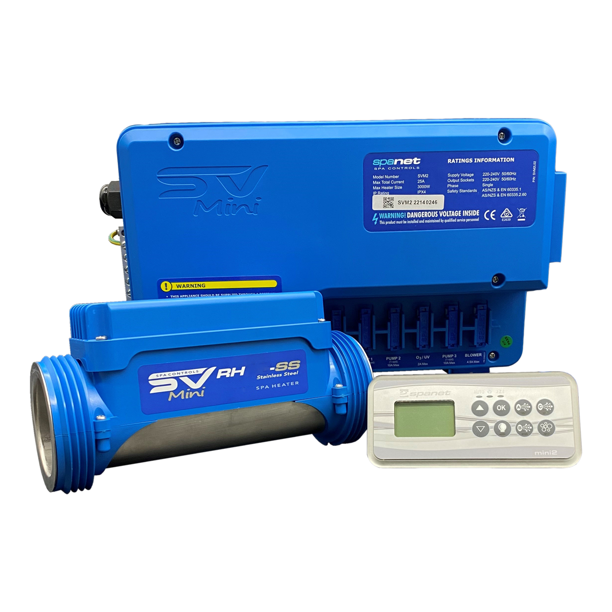 Spanet SV Mini 2-3.0kw(15amp) Controller, 3.0kw Heater and Rectangle Touchpad