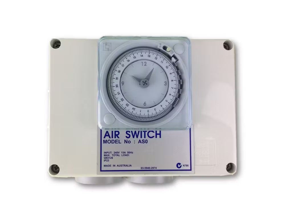 AS02HT Double Outlet 15amp Air Switch Box c/w Time Clock